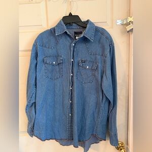 Wrangler Blue Denim Western Button-Down Shirt